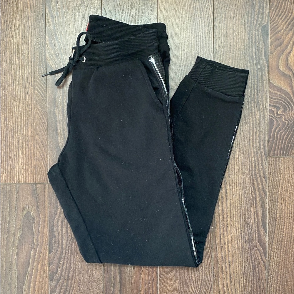 Guess Black Sequins Joggers with Side Stripe Logo Size XS